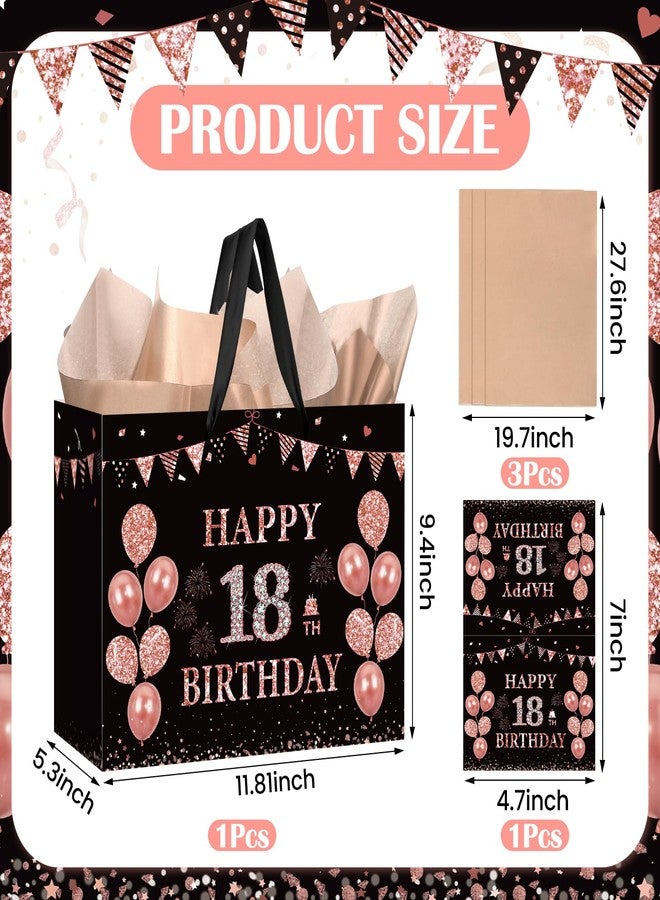 Yoirrat Black Rose Gold 18th Birthday Gift Bag with Greeting Card and Tissue Paper for Girls Rose Gold Happy 18th Birthday Gift Wrapping Bag for 18 Year Old Anniversary Party Christmas Decorations Supplies - Image 3